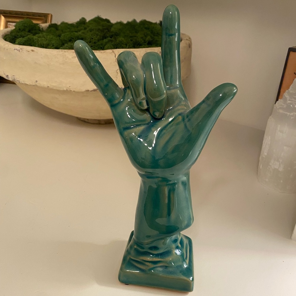 SOLD 💥 Turquoise porcelain “I love you” hand